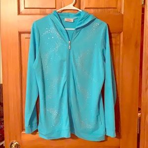Embellished hoodie-turquoise.